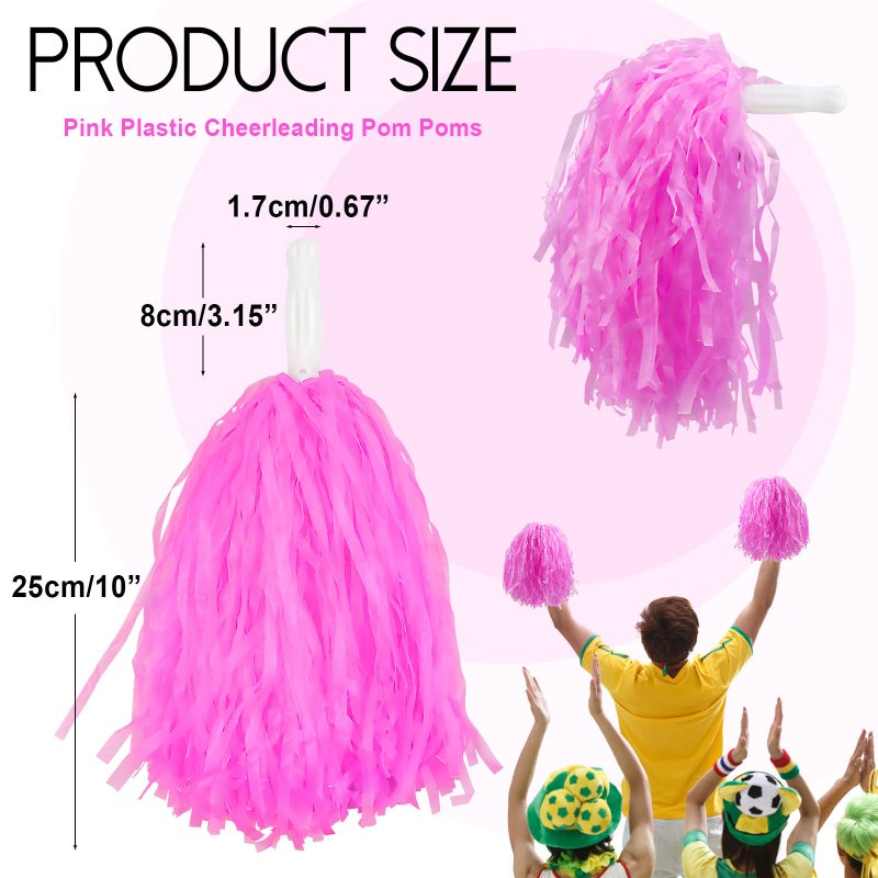 Hslife 12 Pcs Cheerleading Pom Poms, Cheer Pompoms Bulk with Metallic Foil Handle, Lightweight for Cheerleading, Sports Games, Party Dance Costume Accessories (Pink) - Image 2